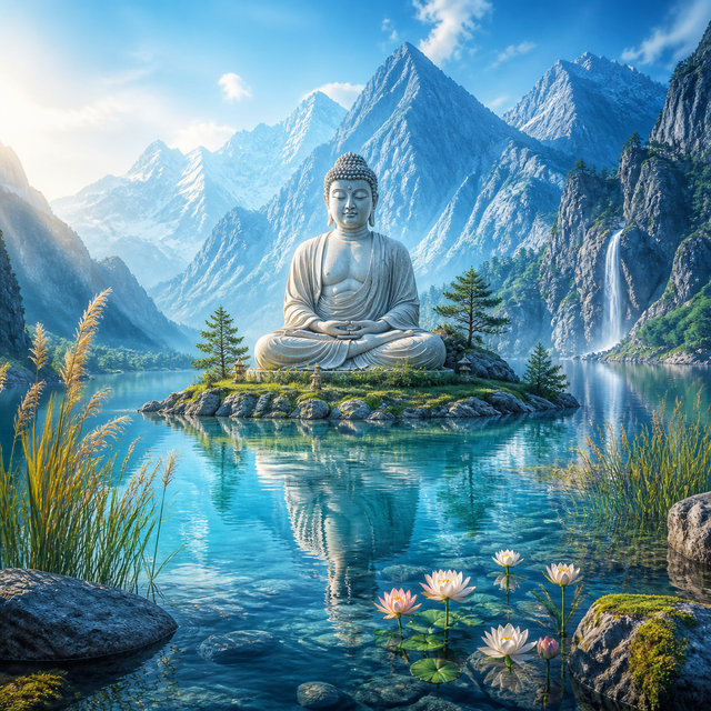 Diamond Painting Boeddha bij het Bergmeer – volledig Boeddha-ontwerp