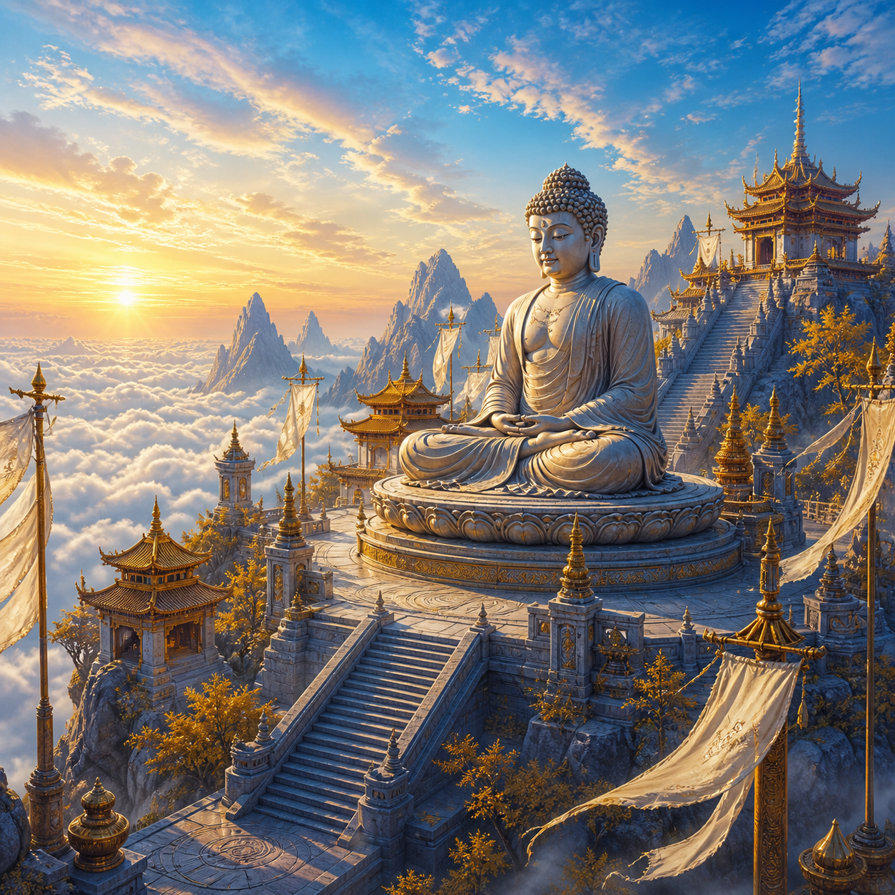 Diamond Painting Boeddha in de Bergtempel – volledig Boeddha-ontwerp