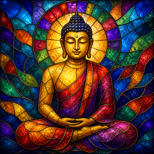 Diamond Painting Boeddha in Glas-in-loodstijl – volledig Boeddha-ontwerp