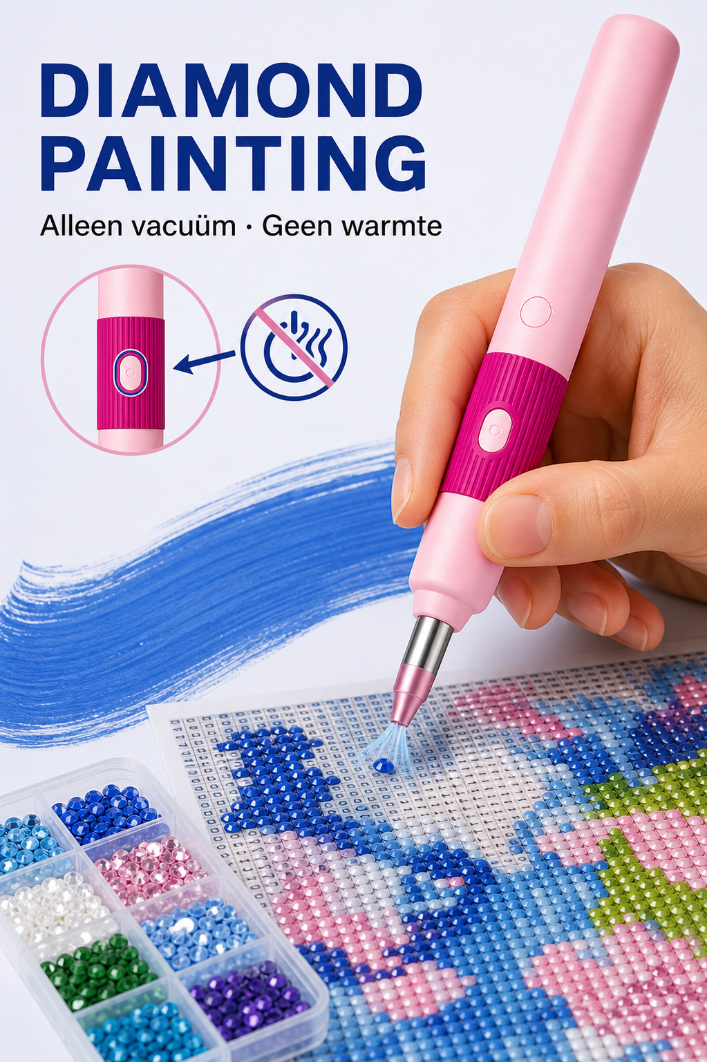 Voor diamond painting alleen de vacuümfunctie zonder warmte gebruiken