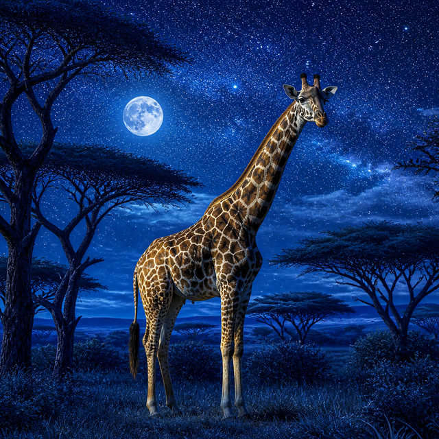 Diamond Painting Giraffe in Blauwe Nacht – volledig origineel giraffeontwerp