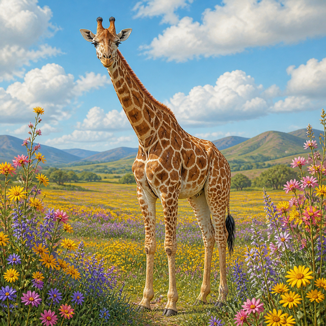 Diamond Painting Giraffe in het Bloemenveld – volledig origineel giraffeontwerp