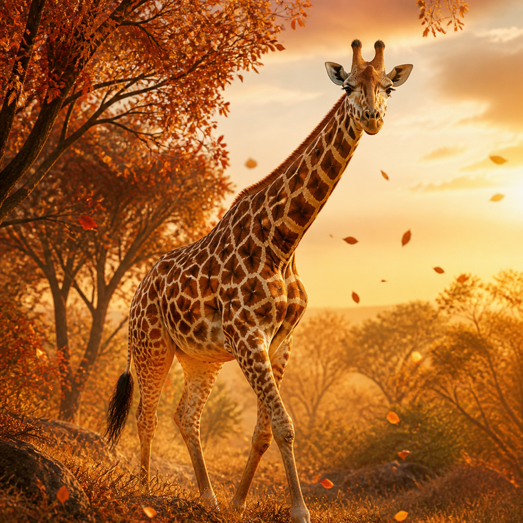 Diamond Painting Giraffe in het Herfstlandschap – volledig origineel giraffeontwerp