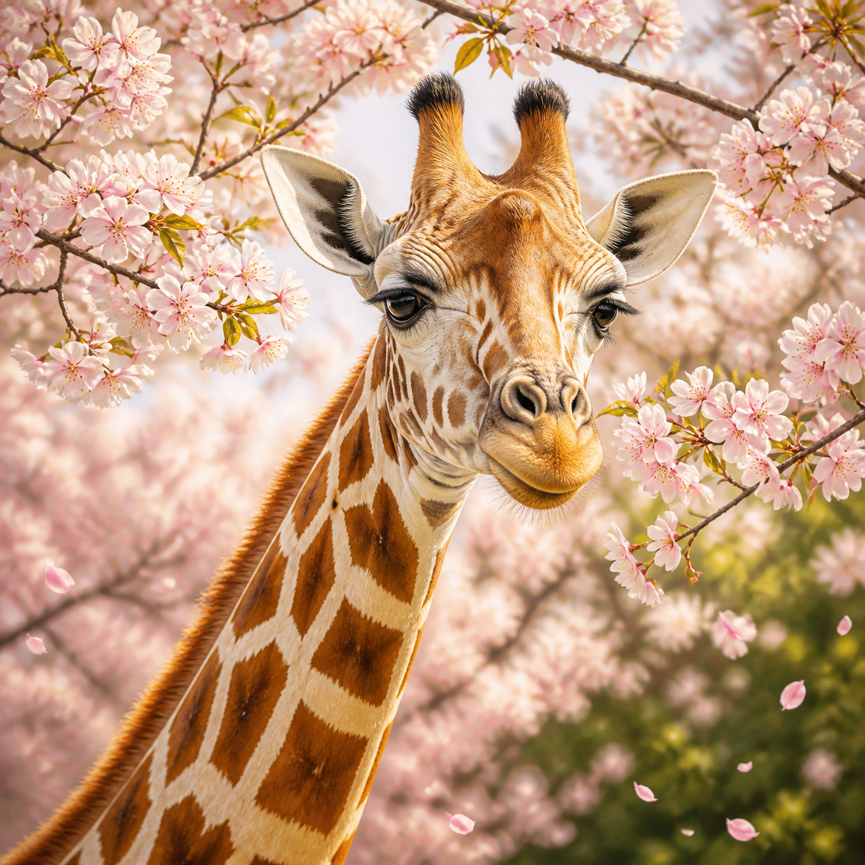 Diamond Painting Giraffe in de Kersenbloesem – volledig origineel giraffeontwerp