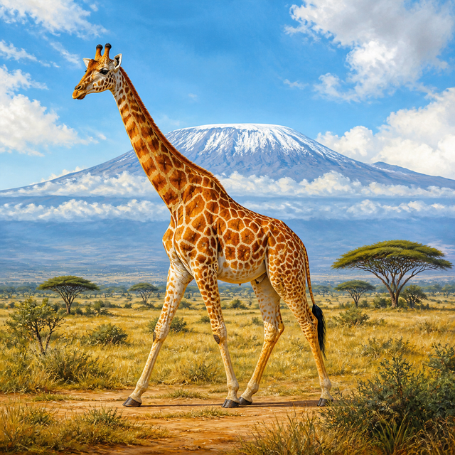 Diamond Painting Giraffe bij de Kilimanjaro – volledig origineel giraffeontwerp