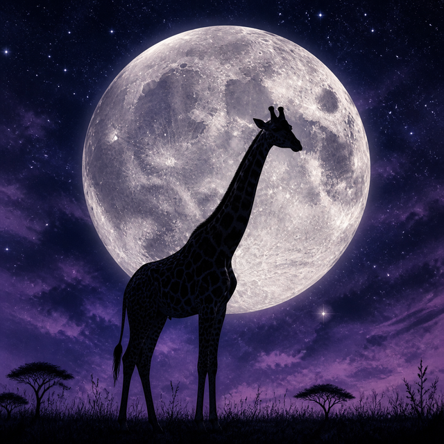 Diamond Painting Giraffe Silhouet bij de Maan – volledig origineel giraffeontwerp