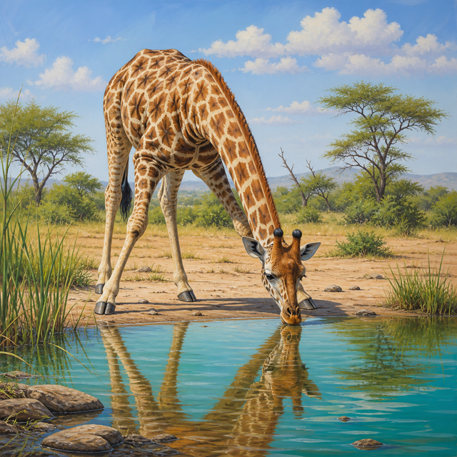 Diamond Painting Giraffe bij de Waterplaats – volledig origineel giraffeontwerp