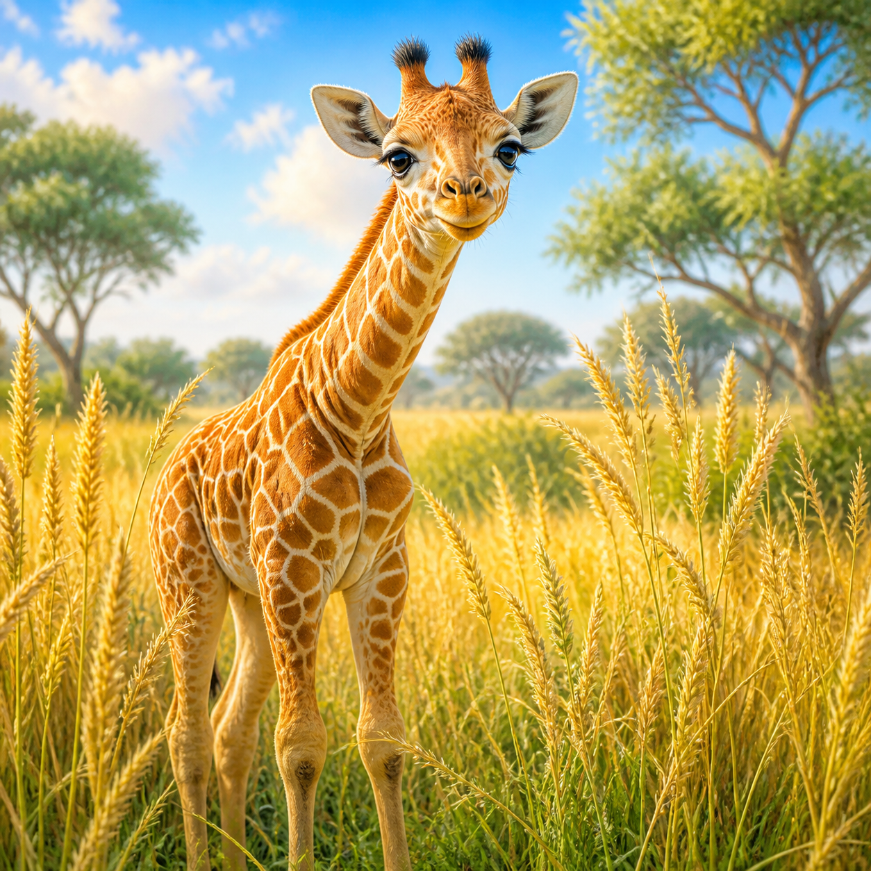 Diamond Painting Giraffekalf in het Hoge Gras – volledig origineel giraffeontwerp