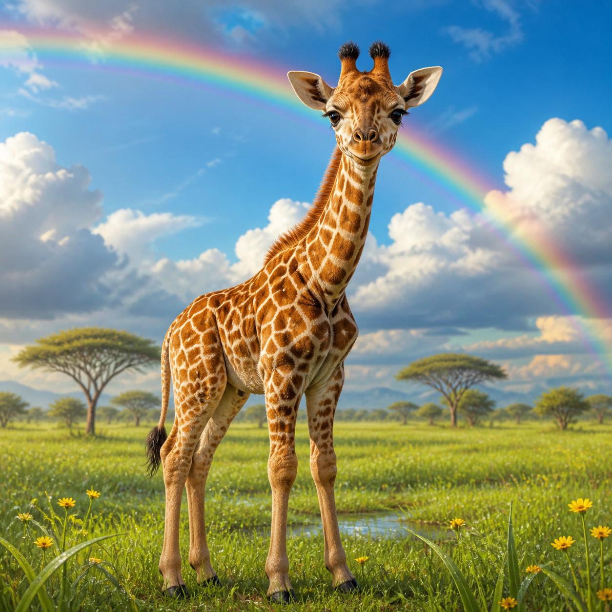 Diamond Painting Giraffekalf bij de Regenboog – volledig origineel giraffeontwerp