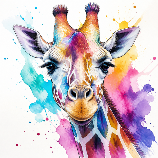 Diamond Painting Kleurrijke Giraffe Aquarel – volledig origineel giraffeontwerp