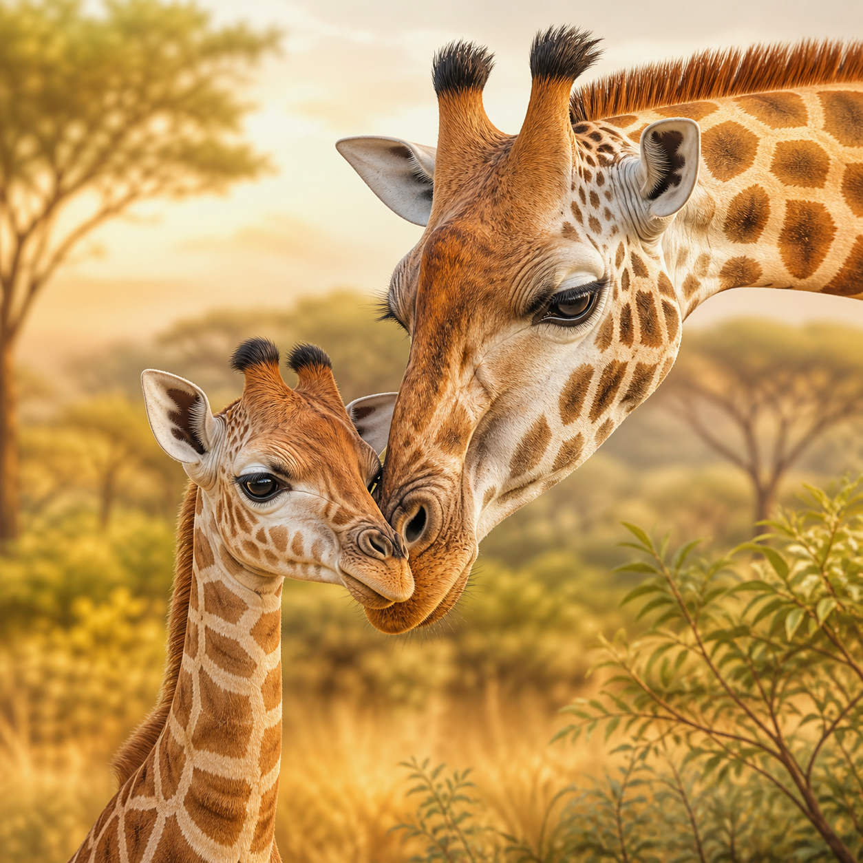 Diamond Painting Moeder Giraffe met Kalf – volledig origineel giraffeontwerp