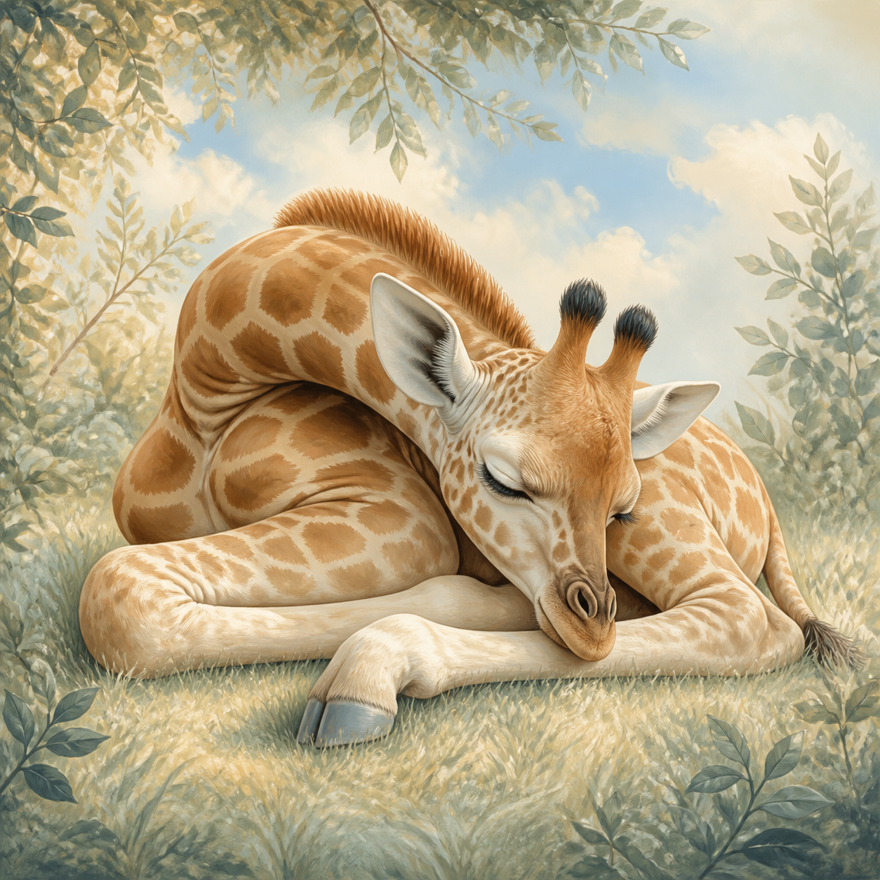 Diamond Painting Slapend Giraffenkalf – volledig origineel giraffeontwerp