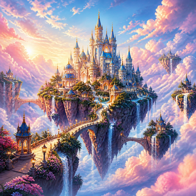 Diamond Painting Kasteel boven de Wolken – origineel kleurrijk ontwerp