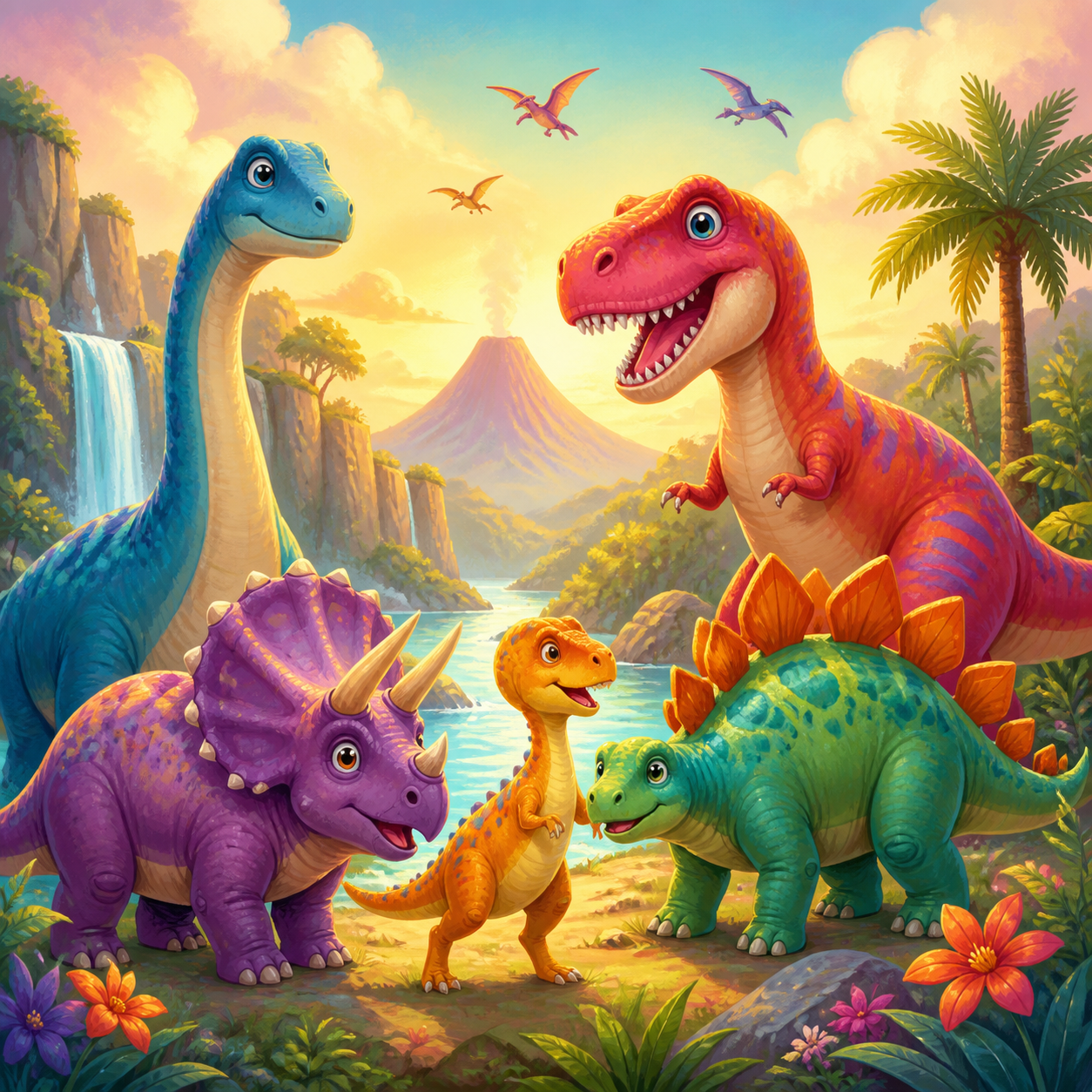 Diamond Painting Kleurrijke Dinosaurussen – origineel kleurrijk ontwerp