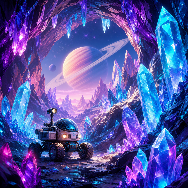 Diamond Painting Kristalgrot op een Vreemde Planeet – origineel kleurrijk ontwerp