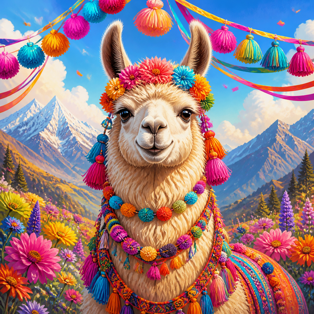 Diamond Painting Lama met Kleurrijke Slingers – origineel kleurrijk ontwerp