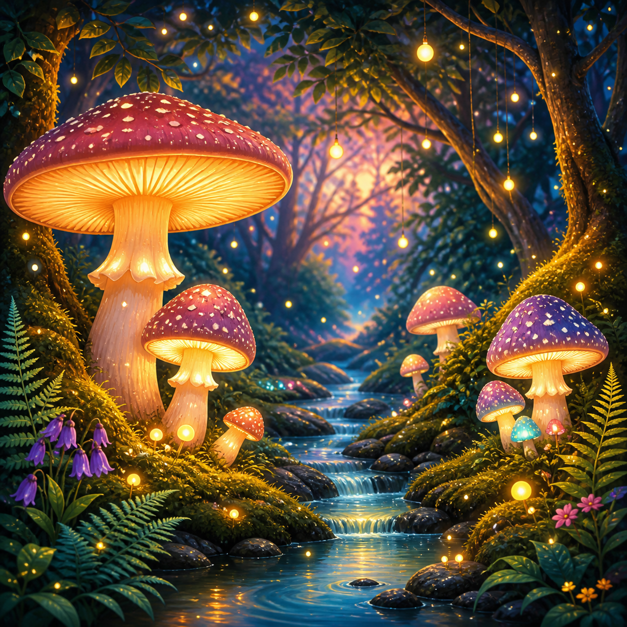 Diamond Painting Lichtgevend Paddenstoelenbos – origineel kleurrijk ontwerp