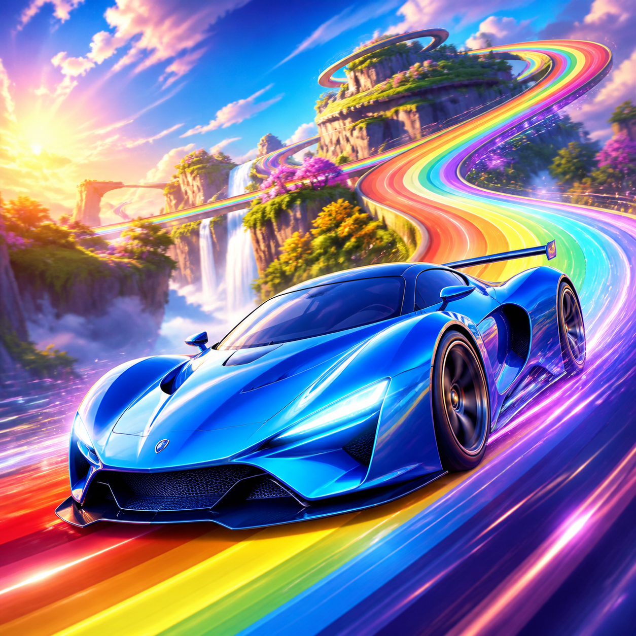 Diamond Painting Raceauto op het Regenboogcircuit – origineel kleurrijk ontwerp