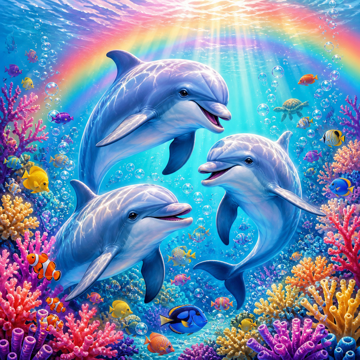 Diamond Painting Regenboog Dolfijnenfeest – origineel kleurrijk ontwerp