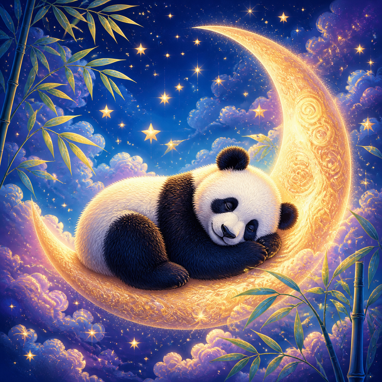 Diamond Painting Slapende Panda onder de Sterren – origineel kleurrijk ontwerp