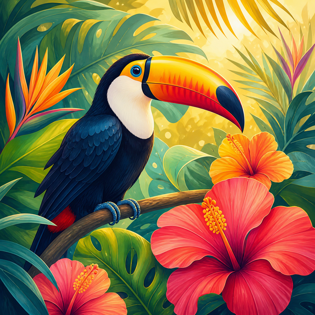 Diamond Painting Toekan in de Tropische Tuin – origineel kleurrijk ontwerp