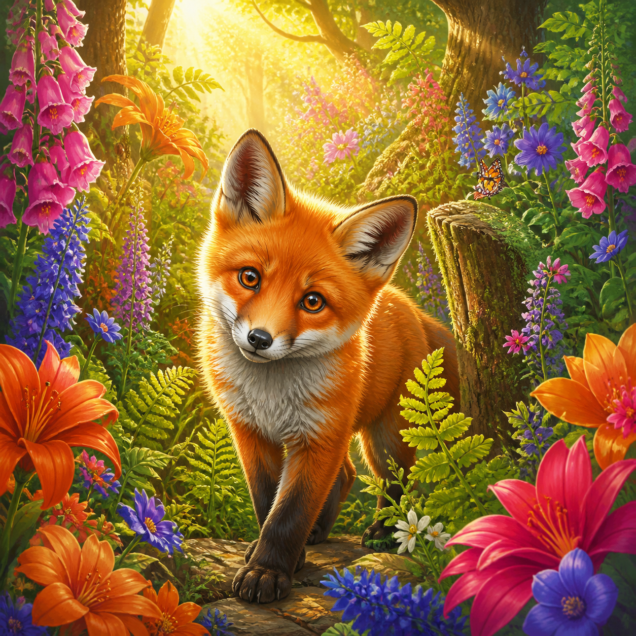 Diamond Painting Vosje in het Bloemenbos – origineel kleurrijk ontwerp