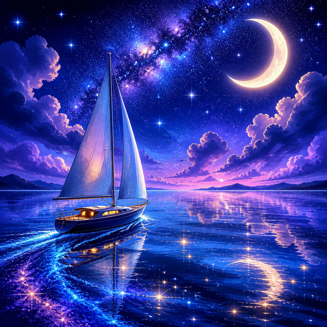 Diamond Painting Zeilboot op de Sterrenzee – origineel kleurrijk ontwerp