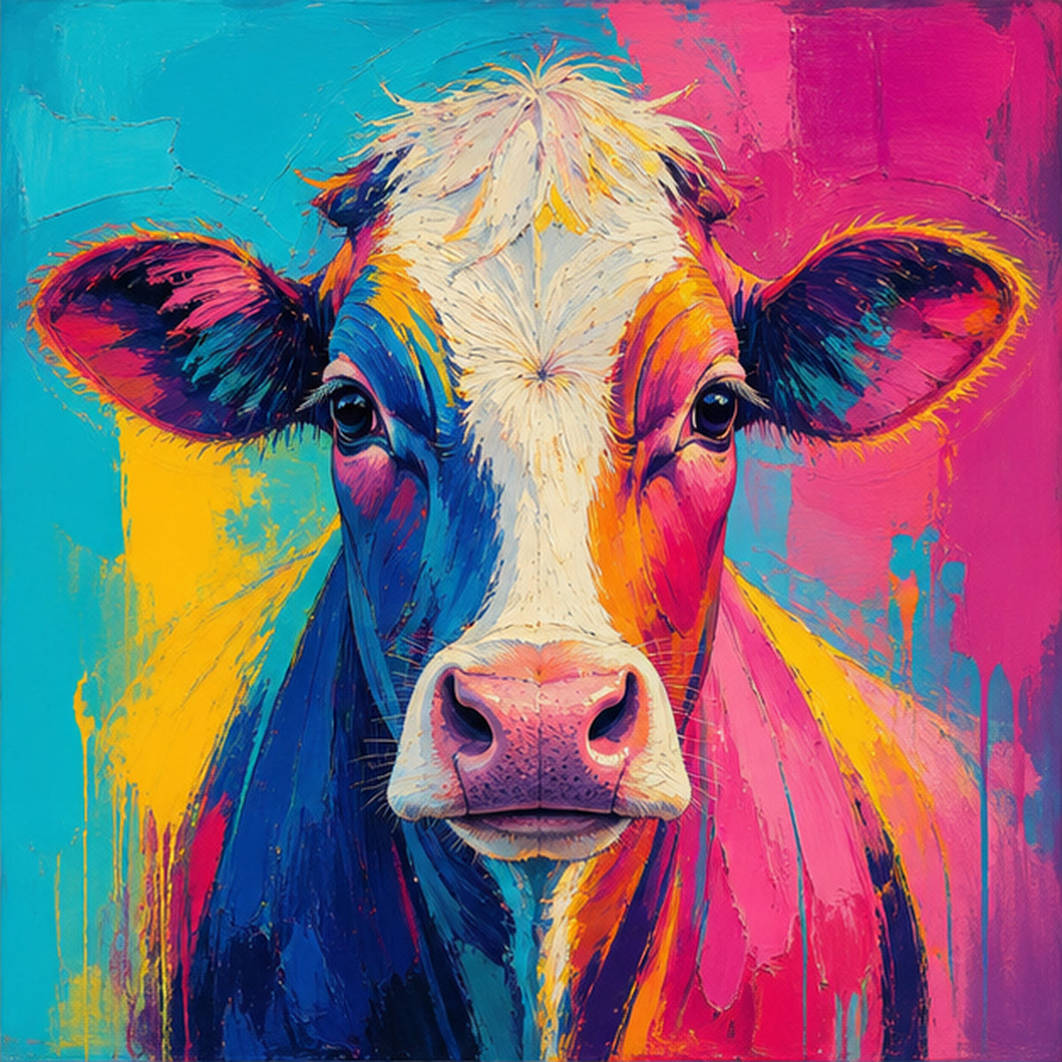 Diamond Painting Gekleurde Koe Popart – origineel DPW koeienontwerp