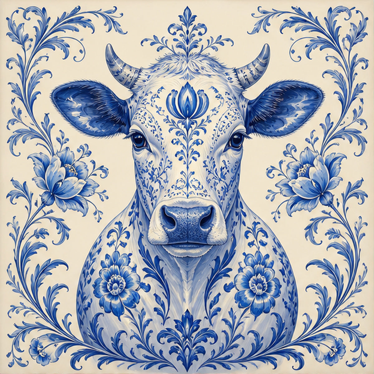 Diamond Painting Koe in Delfts Blauw – origineel DPW koeienontwerp