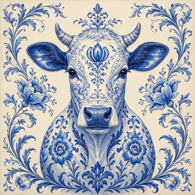 Diamond Painting Koe in Delfts Blauw – origineel DPW koeienontwerp