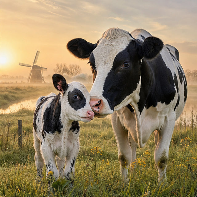 Diamond Painting Koe en Kalf in Ochtendmist – origineel DPW koeienontwerp