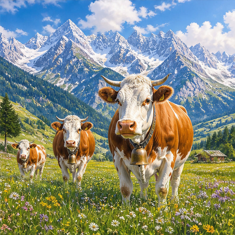 Diamond Painting Koeien in de Bergweide – origineel DPW koeienontwerp