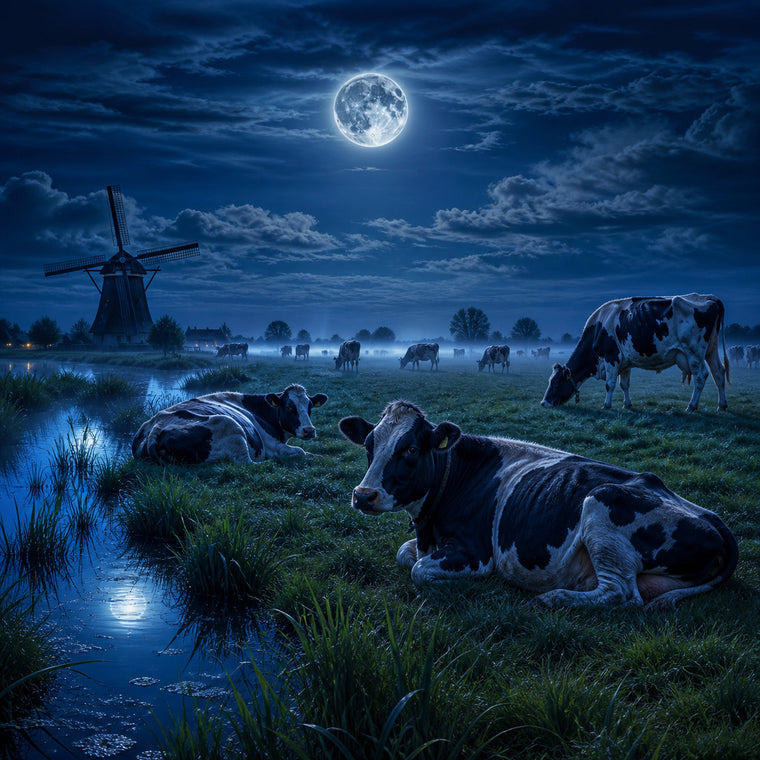 Diamond Painting Maanlicht over de Koeienwei – origineel DPW koeienontwerp