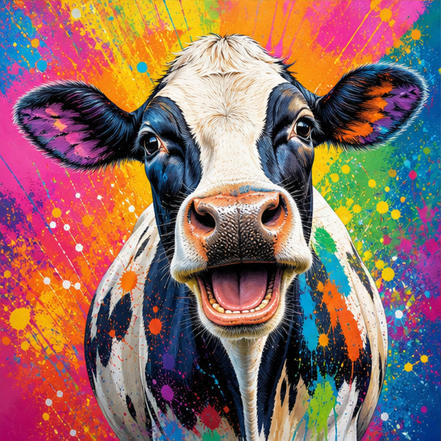 Diamond Painting Vrolijke Koe met Regenboog – origineel DPW koeienontwerp