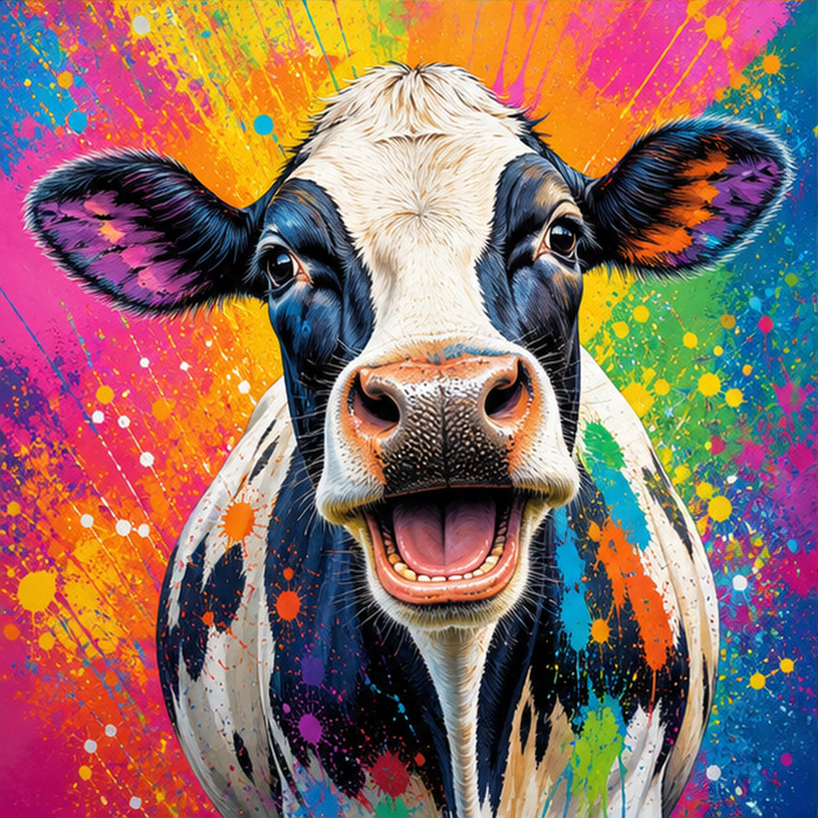 Diamond Painting Vrolijke Koe met Regenboog – origineel DPW koeienontwerp
