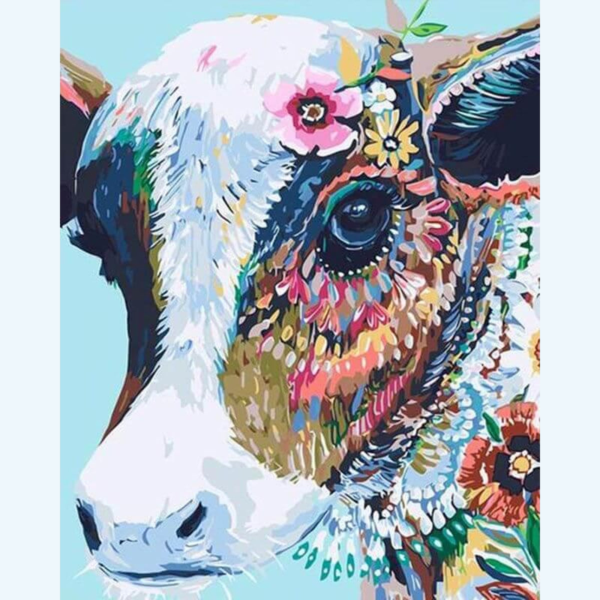 Diamond Painting Koe met bloemen – volledig koeienontwerp