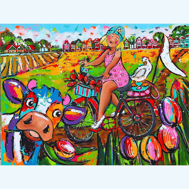 Diamond Painting Koe En Fietser – volledig koeienontwerp