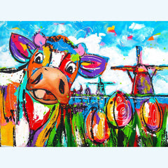 Diamond Painting Koe Met Molen – volledig koeienontwerp