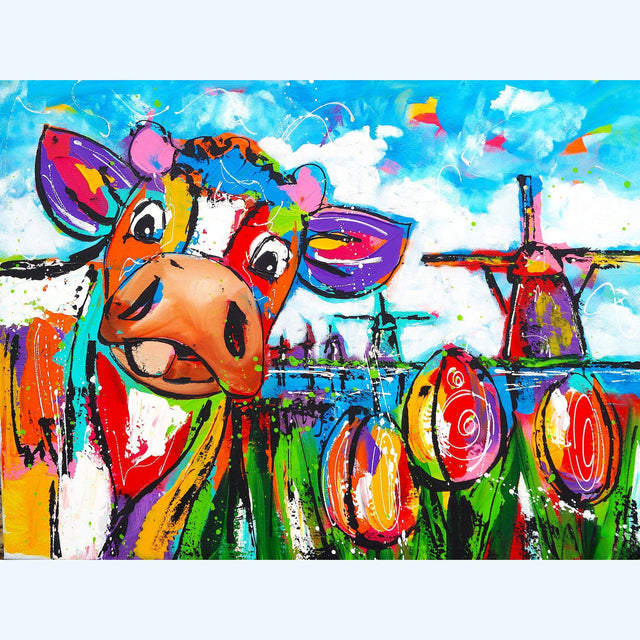 Diamond Painting Koe Met Molen – volledig koeienontwerp