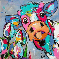Diamond Painting Koe Met Tong – volledig koeienontwerp