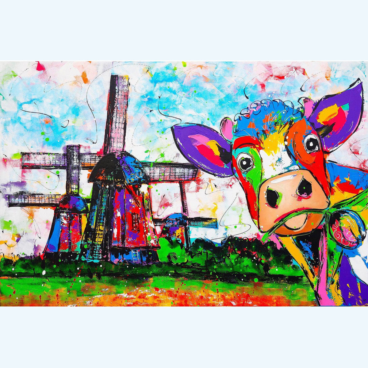 Diamond Painting Koe met Molens – volledig koeienontwerp