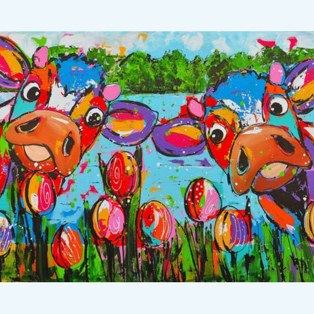 Diamond Painting Koeien Met Tulpen – volledig koeienontwerp