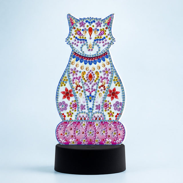 Diamond Painting Lamp Mooie Kat op een lichtblauwe achtergrond