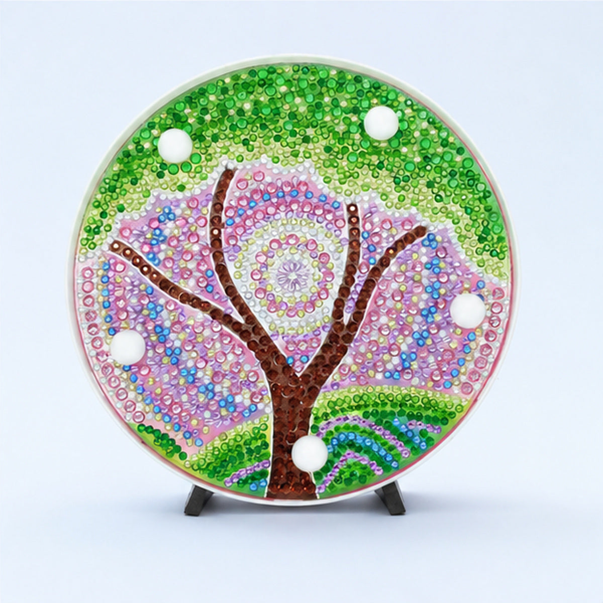 Diamond Painting Rond Lampje Mandala Groene Boom op een lichtblauwe achtergrond