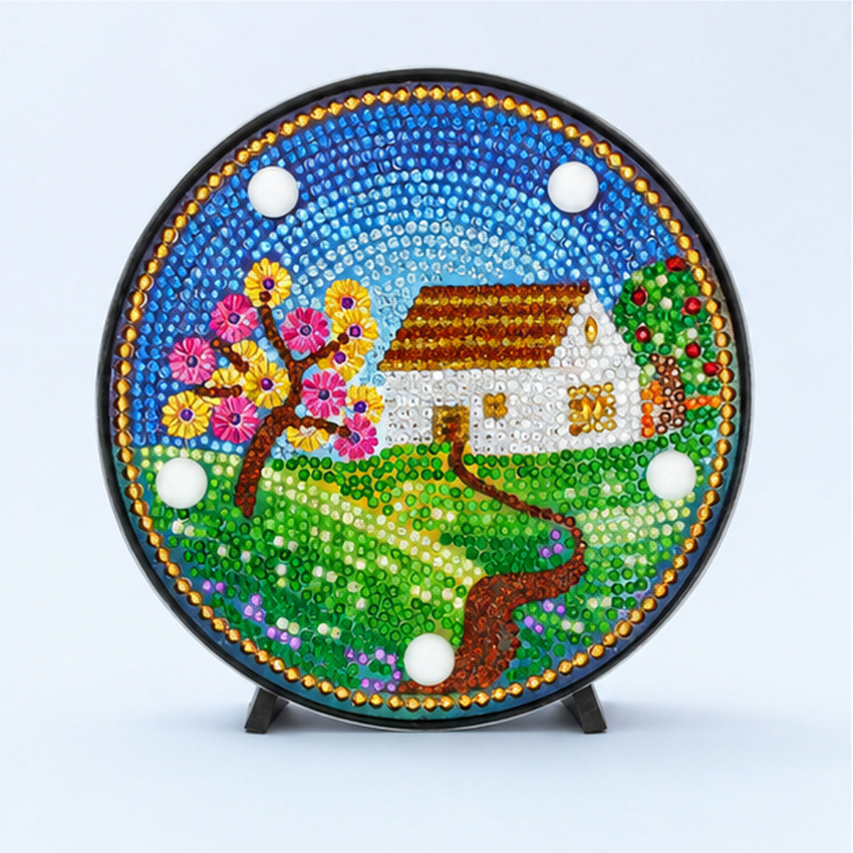 Diamond Painting Rond Lampje Mandala Huis op een lichtblauwe achtergrond