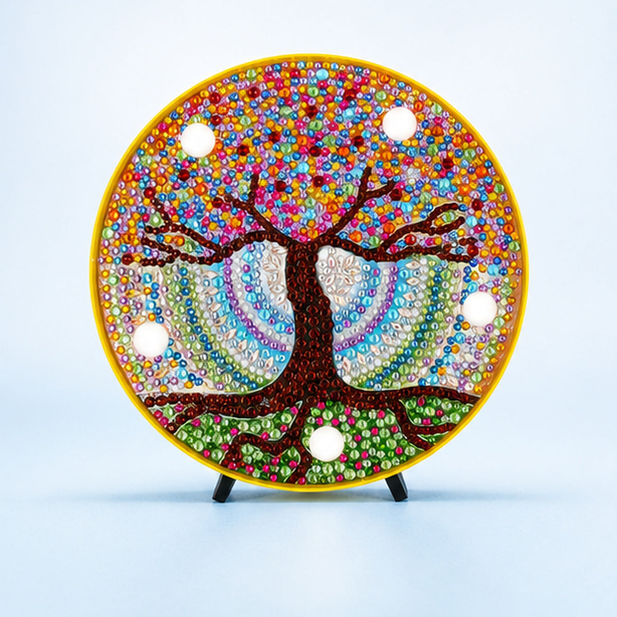 Diamond Painting Rond Lampje Mandala Levensboom op een lichtblauwe achtergrond