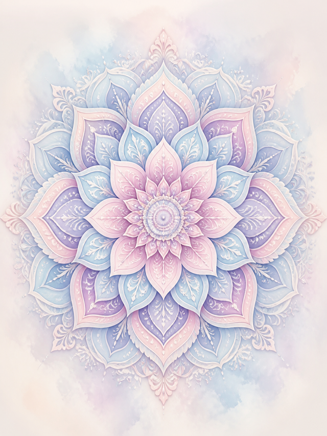 Diamond Painting Mandala Pastel Lotusrozet – een zachte pastelrozet met lotusachtige bloembladvormen