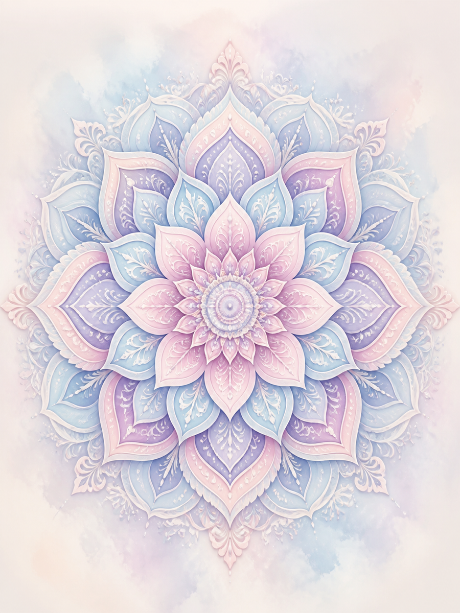 Diamond Painting Mandala Pastel Lotusrozet – een zachte pastelrozet met lotusachtige bloembladvormen