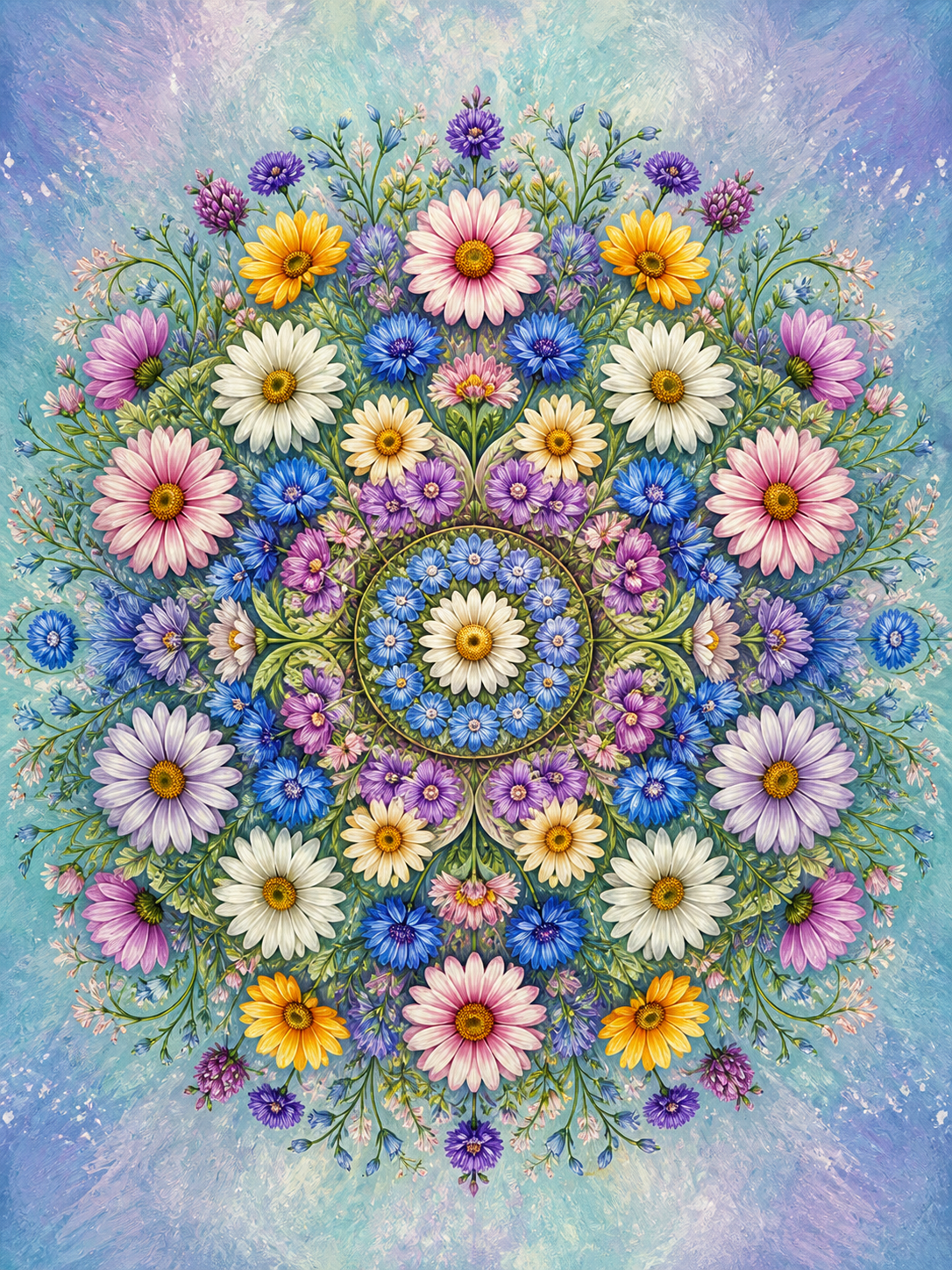 Diamond Painting Veldbloemen Mandala – een kleurrijke cirkel van originele veldbloemen