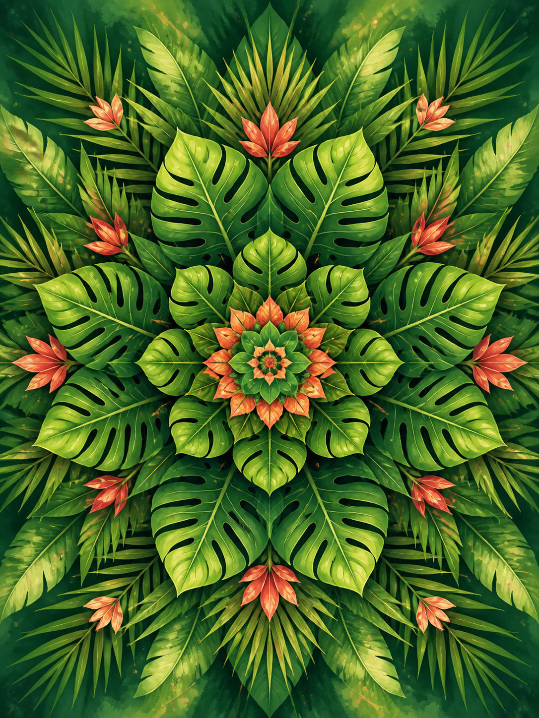 Diamond Painting Tropische Bladeren Mandala – een krachtige groene mandala van tropische bladeren